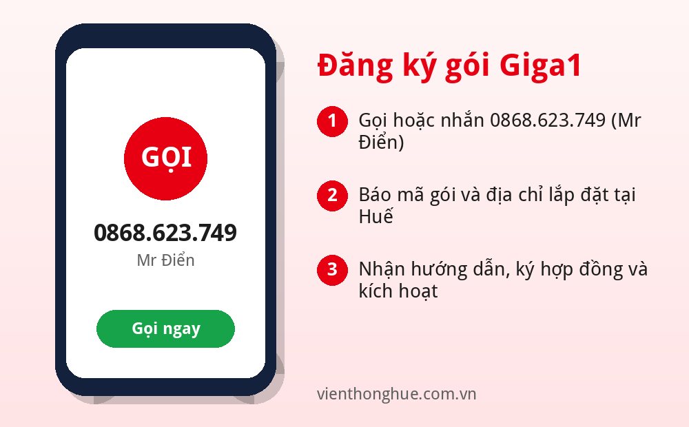 Gói Giga1 Viettel Huế: cáp quang 1000Mbps, modem WiFi6, 320.000đ/tháng 1 Gọi 0868.623.749 (Mr Điển) để đăng ký gói Giga1 Viettel